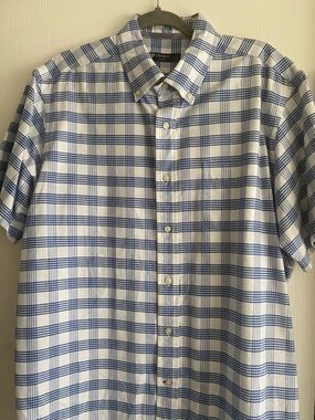 Daniel Cremieux White and Blue Plaid Short-Sleeve Button-Down Shirt